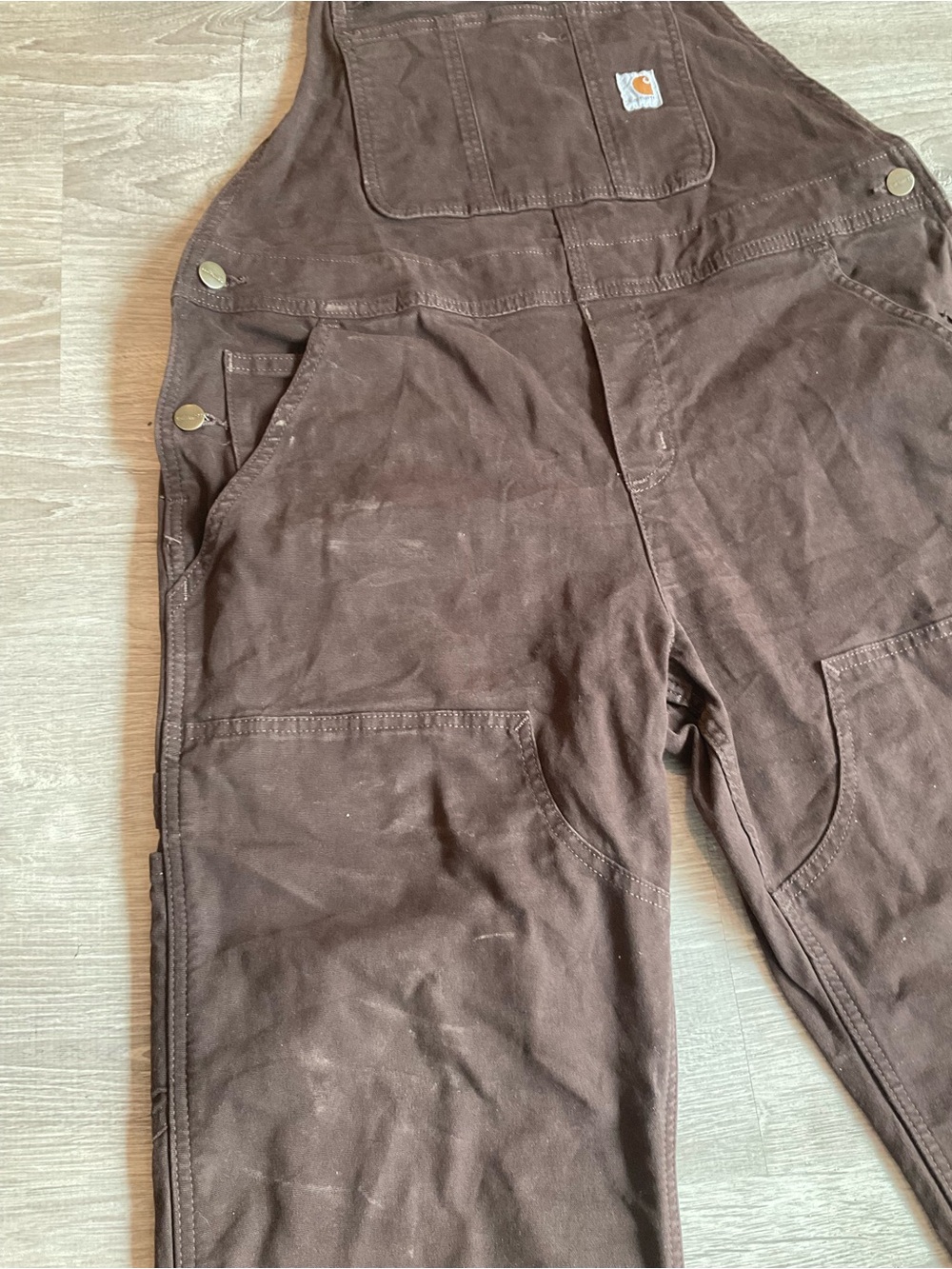 🥕Carhartt Brown Duck Canvas Double Knee Bib Overalls Womens M Workwear Gorpcore - Picture 9 of 11